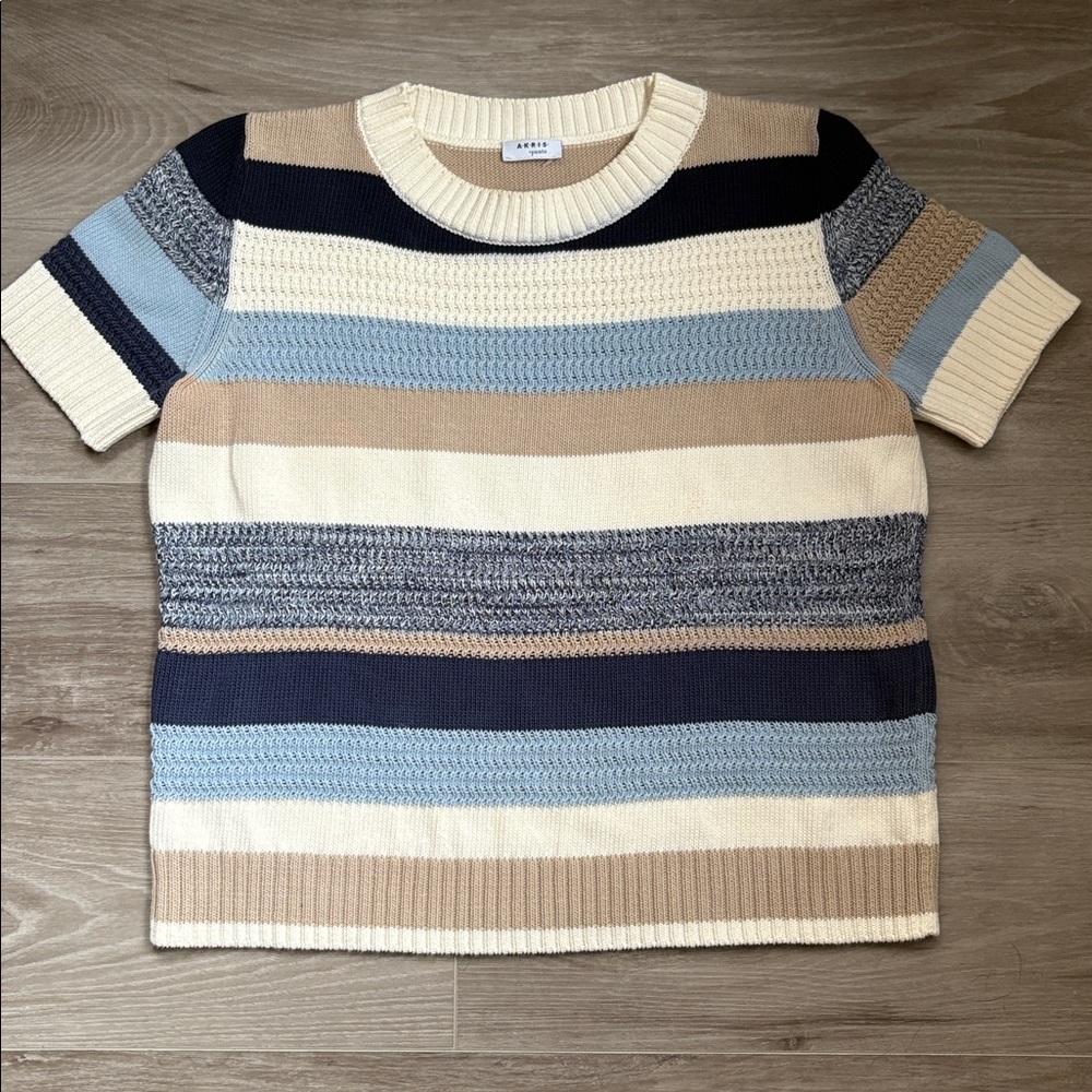AKRIS PUNTO Striped Short Sleeve Crewneck Sweater - Picture 2 of 6